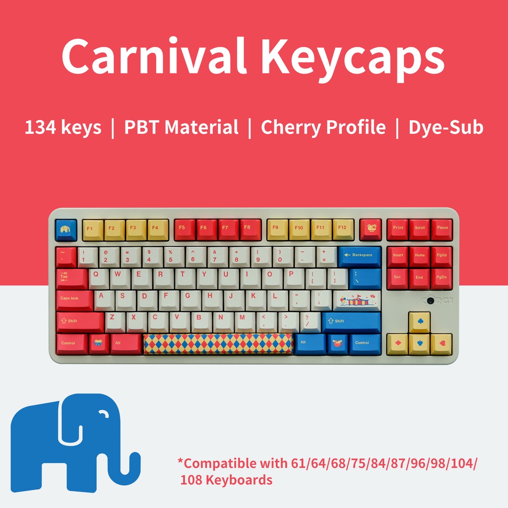 [SG Local Stock] Carnival Keycaps 134 Keys Cherry Profile PBT Dye