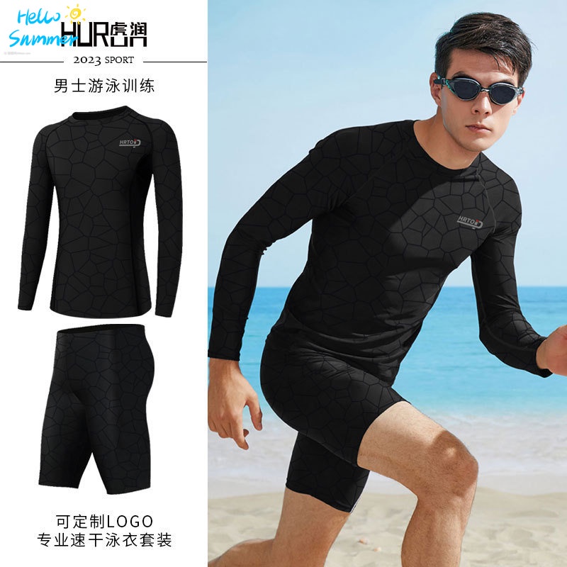 Ready Stock Men's Swimsuit Long-Sleeved Top Five-Point Swimming Trunks ...