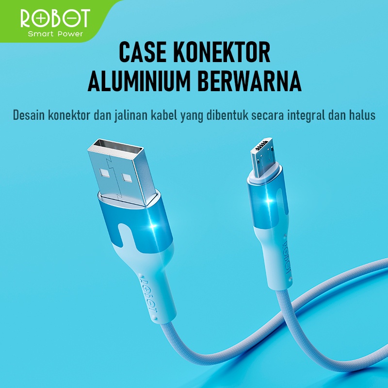 ROBOT Kabel Data 1M Original Fast Charging 2.4A Type-C Micro Lightning – Kabel Charger dan Transfer Data Cepat Tahan Lama Anti Kusut Desain Anyaman Kuat Aluminium Head – Garansi Resmi 1 Tahun - Gambar 3