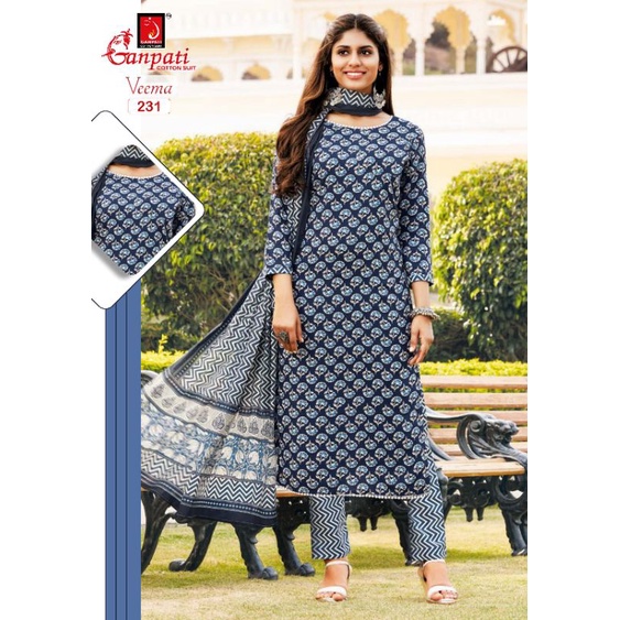 Ganpati Veema V2 Cotton Punjabi Pant Suit ( Top, Pant, Shwal) Shopee