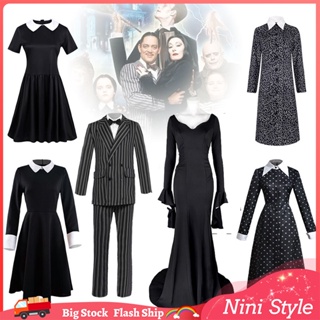 Wednesday Addams Cosplay Costume Set Carnival Party Mesh Dress Outfits For  Women/ Kids