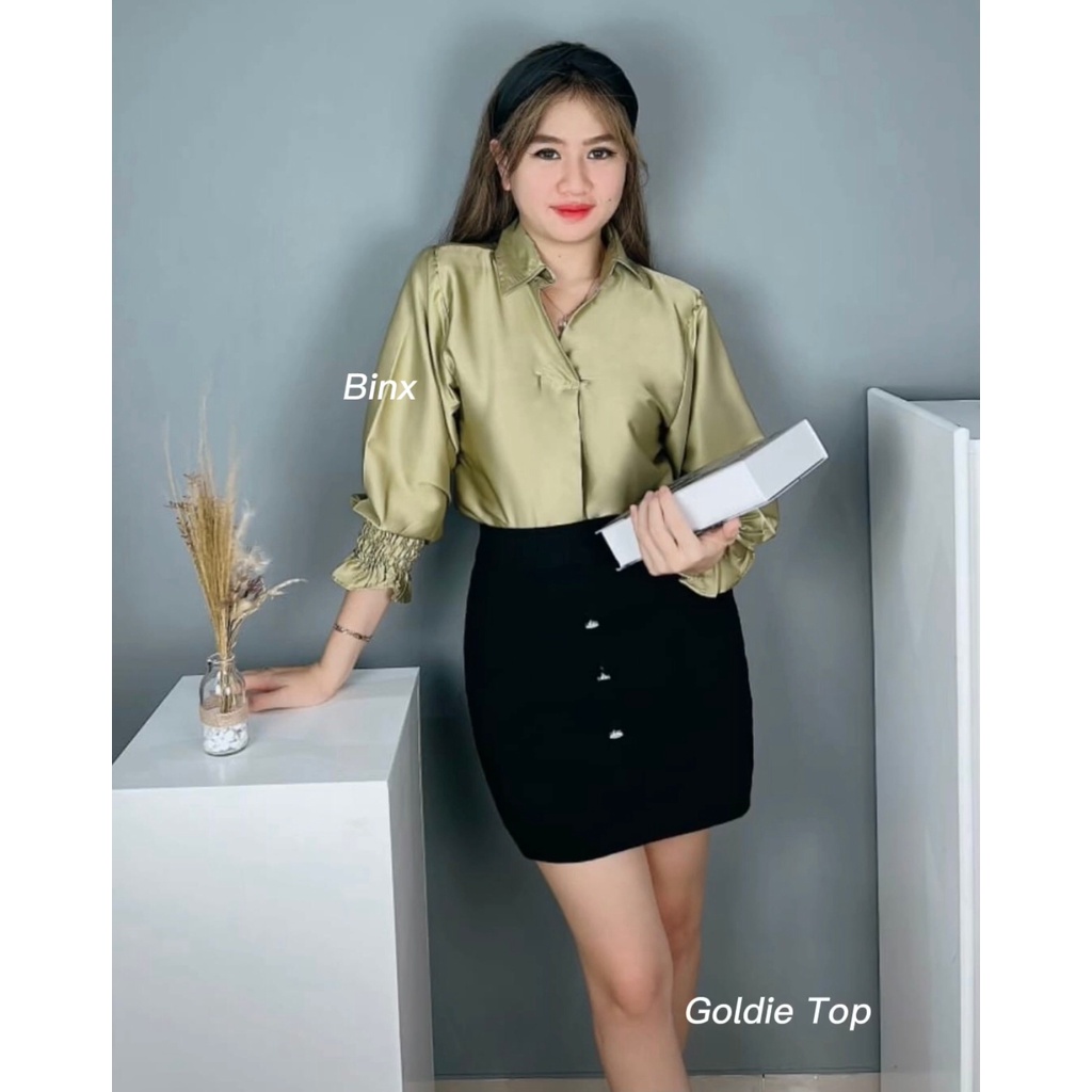 Binx Top Goldie Blouse Satin/Blouse Wanita Satin/Atasan Wanita Satin - Gambar 2