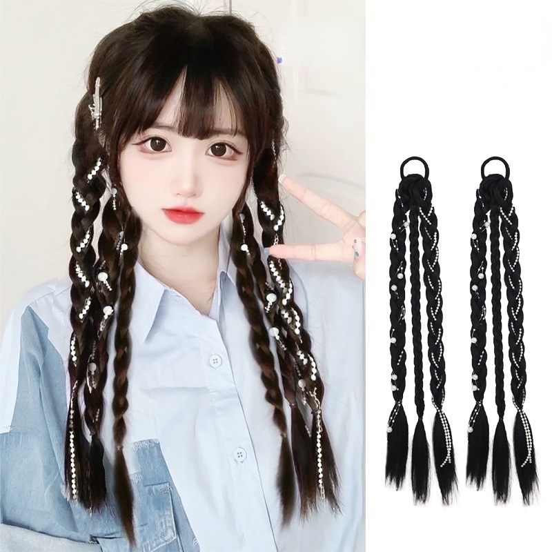 Boxing Braid Sweet Cool Boxing Braid Double Pearl Braid Wig Female High ...