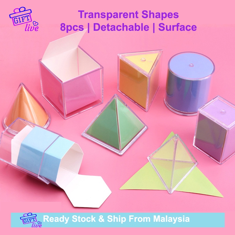8pcs Transparent 3D Geometric Solids Model Shape Toy Detachable ...