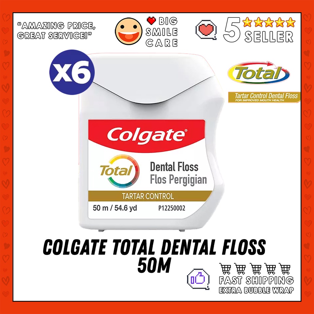 Colgate Dental Floss with Tartar Control 50m (Bundle Of 6)Value Deal
