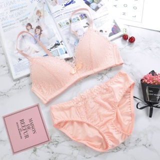 Dropshipping Varsbaby Beige/Pink women underwear see through Bra Set Lace  Bra and panties V002