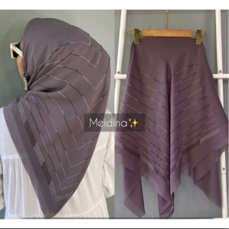 Jilbab Laser Swaroski / Segi Empat Payet Mahkota Lasercut - Gambar 2