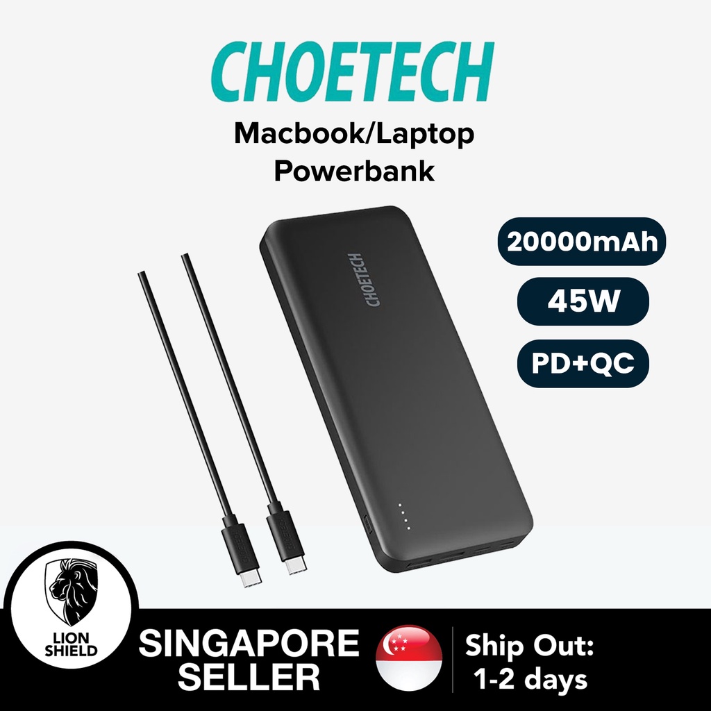 [SG] CHOETECH Macbook/Laptop Powerbank 20000mAh PD+QC 45W Fast