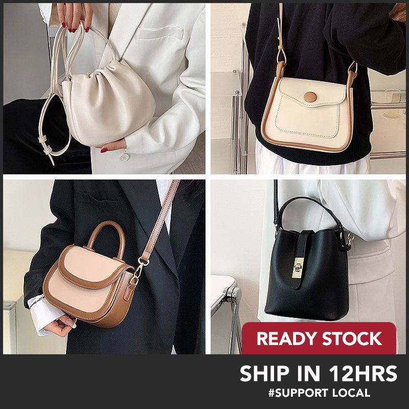 TikTok Best Selling Minimalist Small Women Sling Bag 9 Designs PU Leather Pocket Instock Crossbody Fashion Versatile