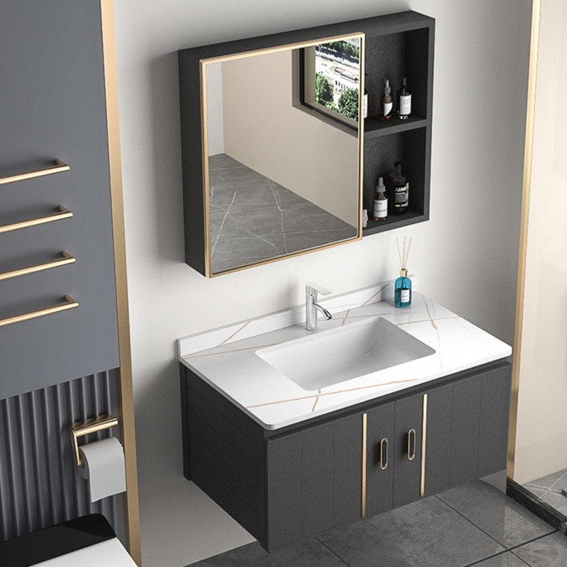 Aluminum Bathroom Cabinet Basin Set Cosmetic Storage Mirror Box Ceramic ...