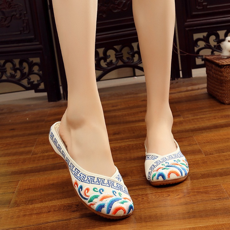 Vintage Women Waves Chinese Embroidered Loafers Mary Jane Ballerina ...