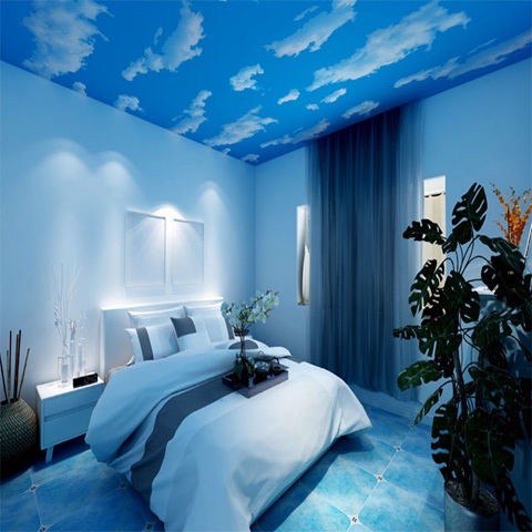 Ceiling Self-Adhesive Waterproof Wallpaper Blue Sky White Clouds Stereo
