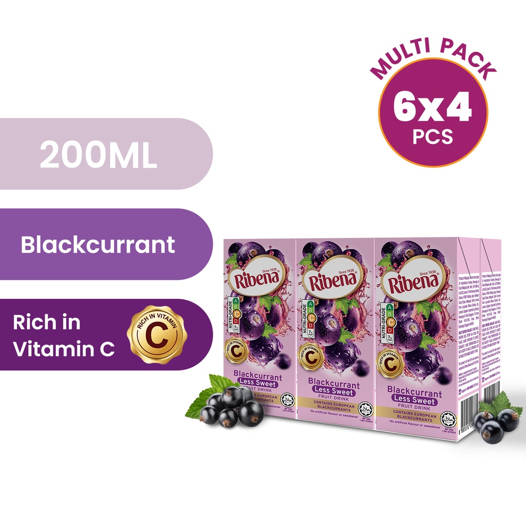 Ribena Blackcurrant Fruit Drink Less Sweet 24s x 200Ml (Halal) Shopee Singapore