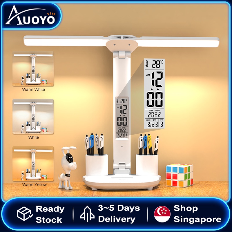 Auoyo Desk Lamp Doublehead Table Lamps 3 Color Touch Dimming Nordic