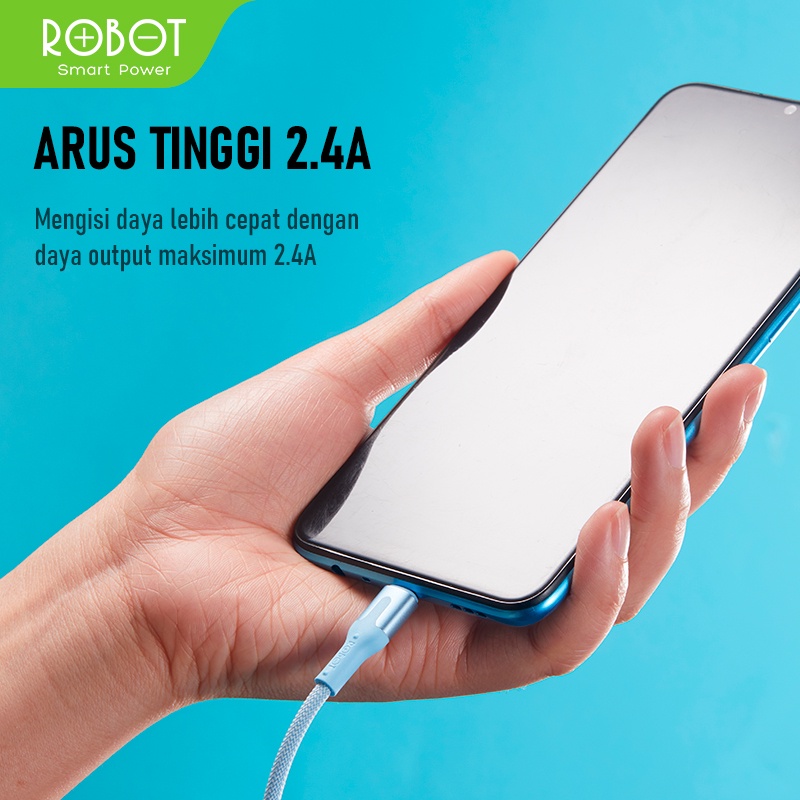 ROBOT Kabel Data 1M Original Fast Charging 2.4A Type-C Micro Lightning – Kabel Charger dan Transfer Data Cepat Tahan Lama Anti Kusut Desain Anyaman Kuat Aluminium Head – Garansi Resmi 1 Tahun - Gambar 4
