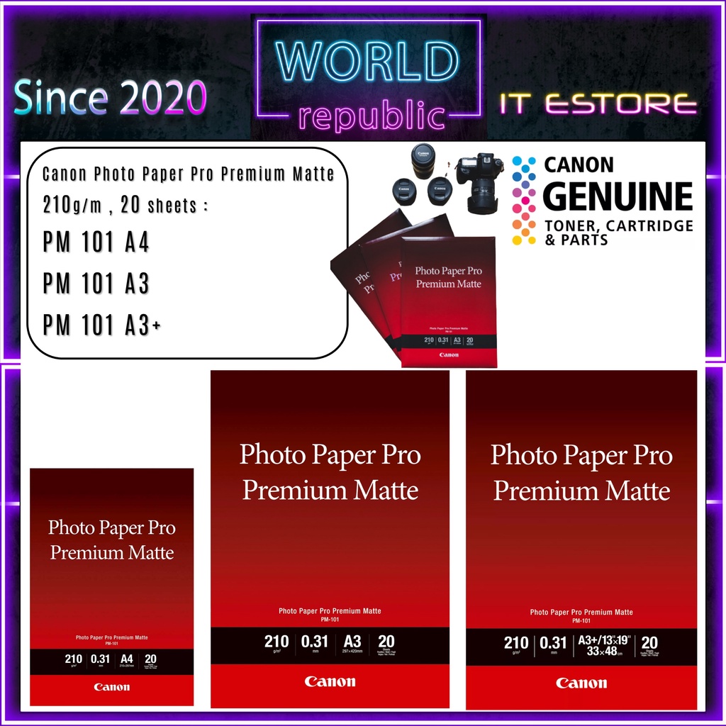 Canon PM-101 PM101 A4 A3 A3+ ( 20 Sheets ) Photo Paper Pro Premium ...