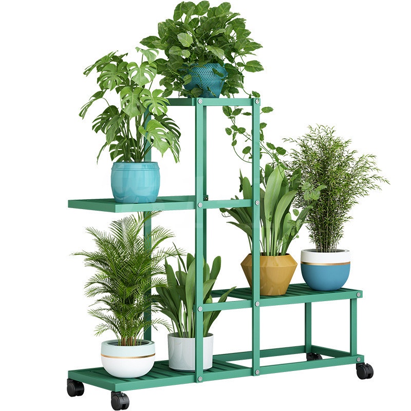 4Tier Plant Stand With Wheel Multiple Flower Pot Holder Shelf Planter