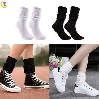 Buy Women's Long Heavy Slouch Socks Scrunch Cotton Socks Extra Knit Loose  Socks White at