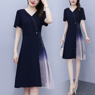 4XL 5XL Plus Size Dresses for Women Full Sleeve High Waisted A Line Autumn  Fall New Causal Daily Wear Vestidos Mujer Dress Big Color: Dark Blue, Size:  XL