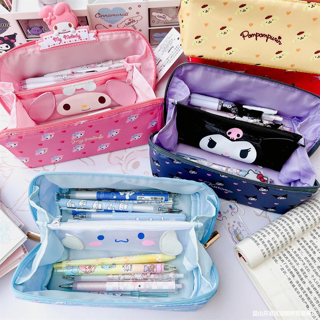 Sanrio Large Capacity Pencil Case Kawaii Cinnamoroll Melody Kulomi Cosmetic  Bags School Pencils Bag Pen Case Supplies Stationery 