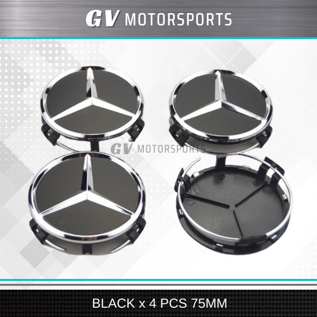 4x 75mm Black Chrome Wheel Center Hub Caps – AMG Style, Fits Mercedes, A1714000025