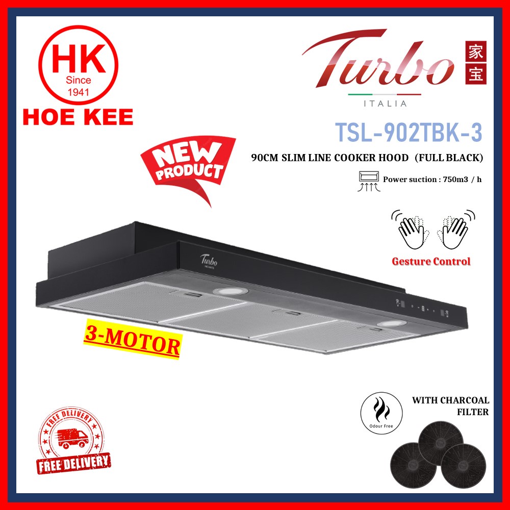 Turbo Incanto TSL902TBK3 90cm slimline hood with touch control & non