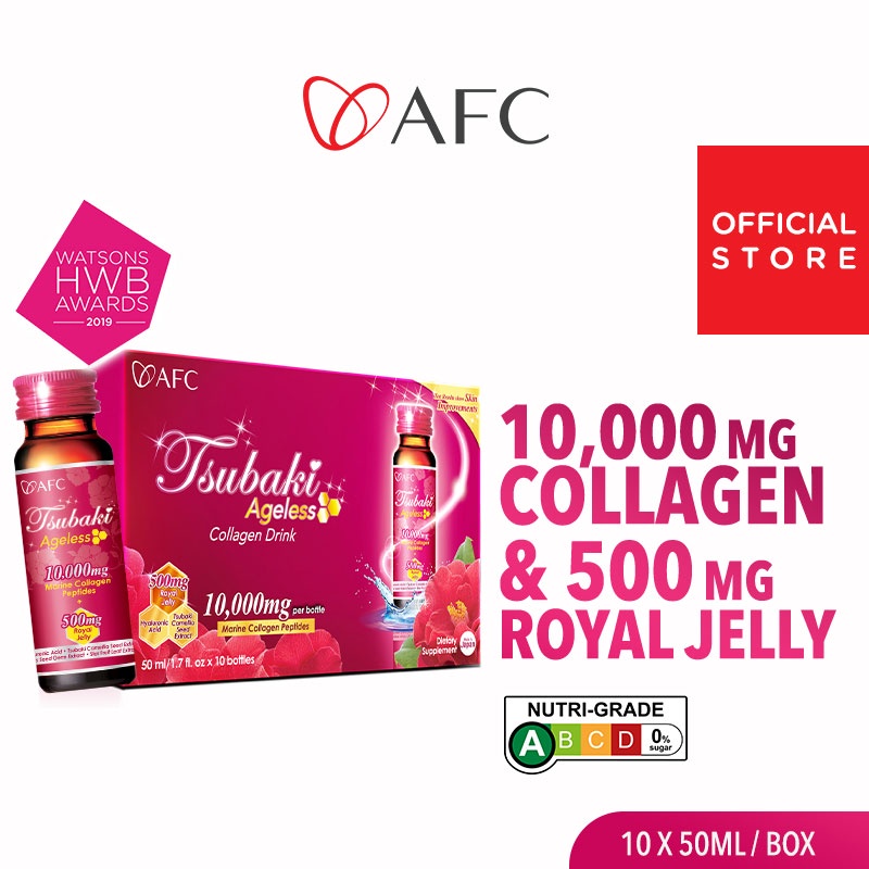 AFC Tsubaki Ageless Collagen Drink + Royal Jelly for Anti Aging Radiant Hydrated Skin Fight Pigmentation & Acne Scar