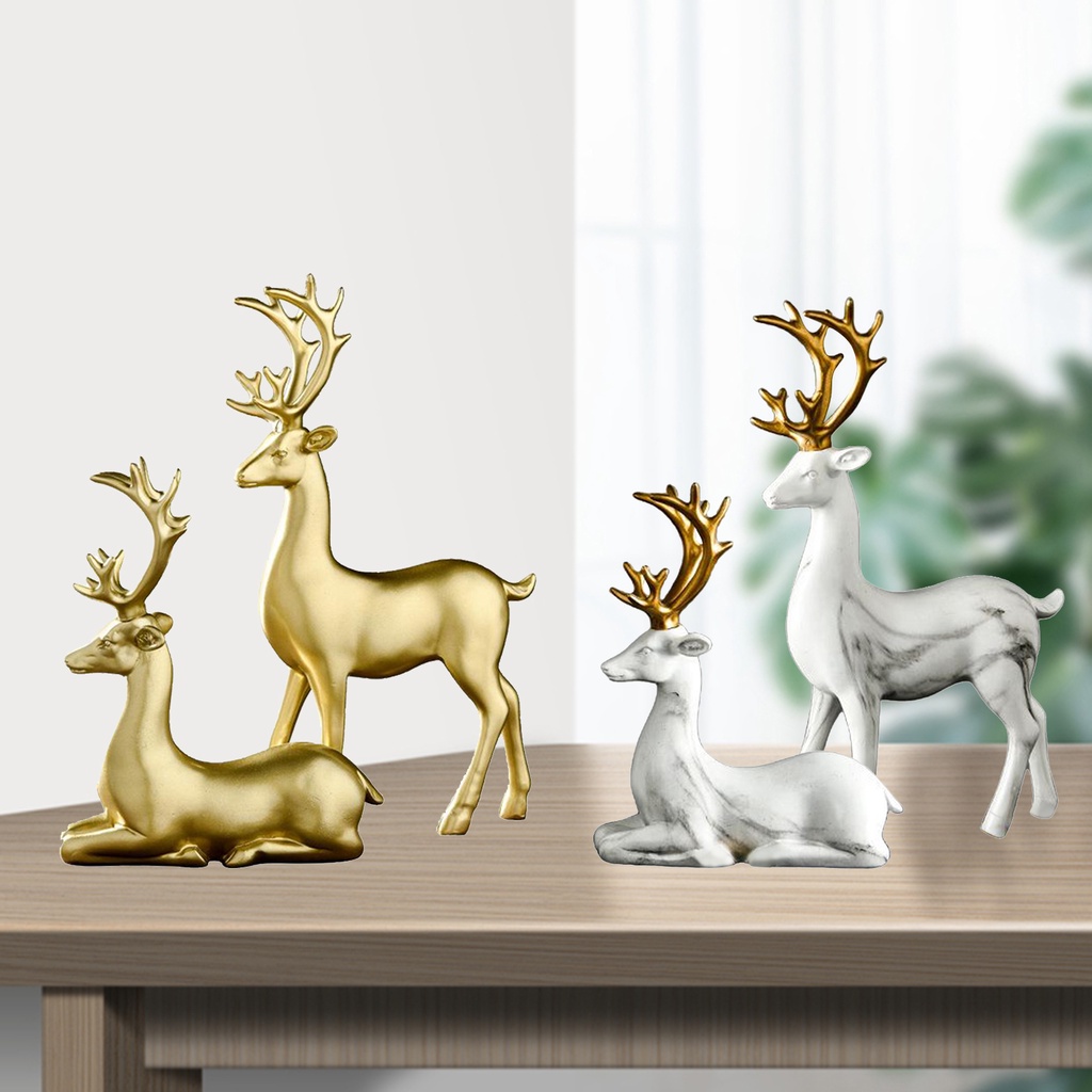 Sculpture Decoration - Nordic Style Home Decor Abstract Lucky Deer Statue Tabletop Ornaments Resin Crafts Elk Sculpture retro couple Elk deer Figurine Wedding Gifts