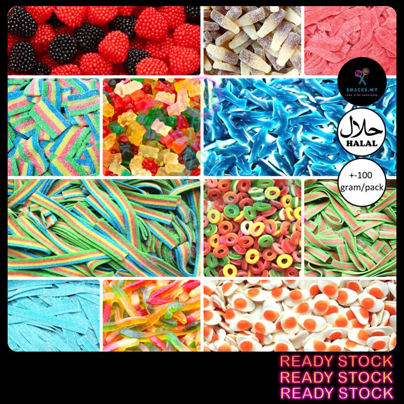 【HALAL Bebeto Sour Belt & Gummy Candy Haribo Bear Fried Eggs Blue Shark ...