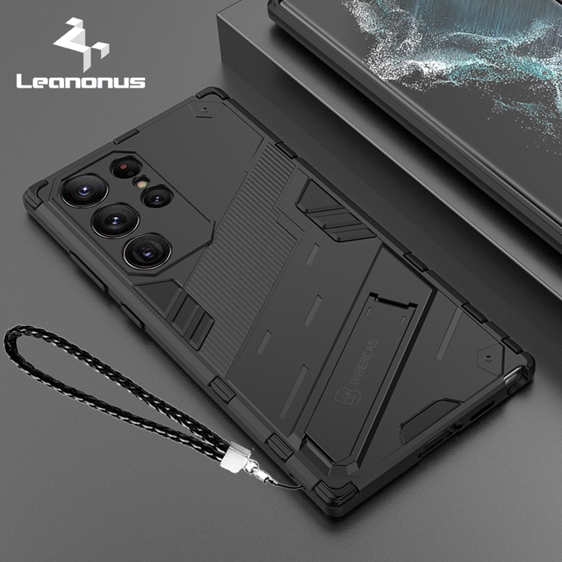 Samsung Galaxy S23 Ultra Cases with Stand Holder Super Armor Soft Silicone + Hard PC Back Cover S23 Plus Case Shockproof Casing With Lanyard