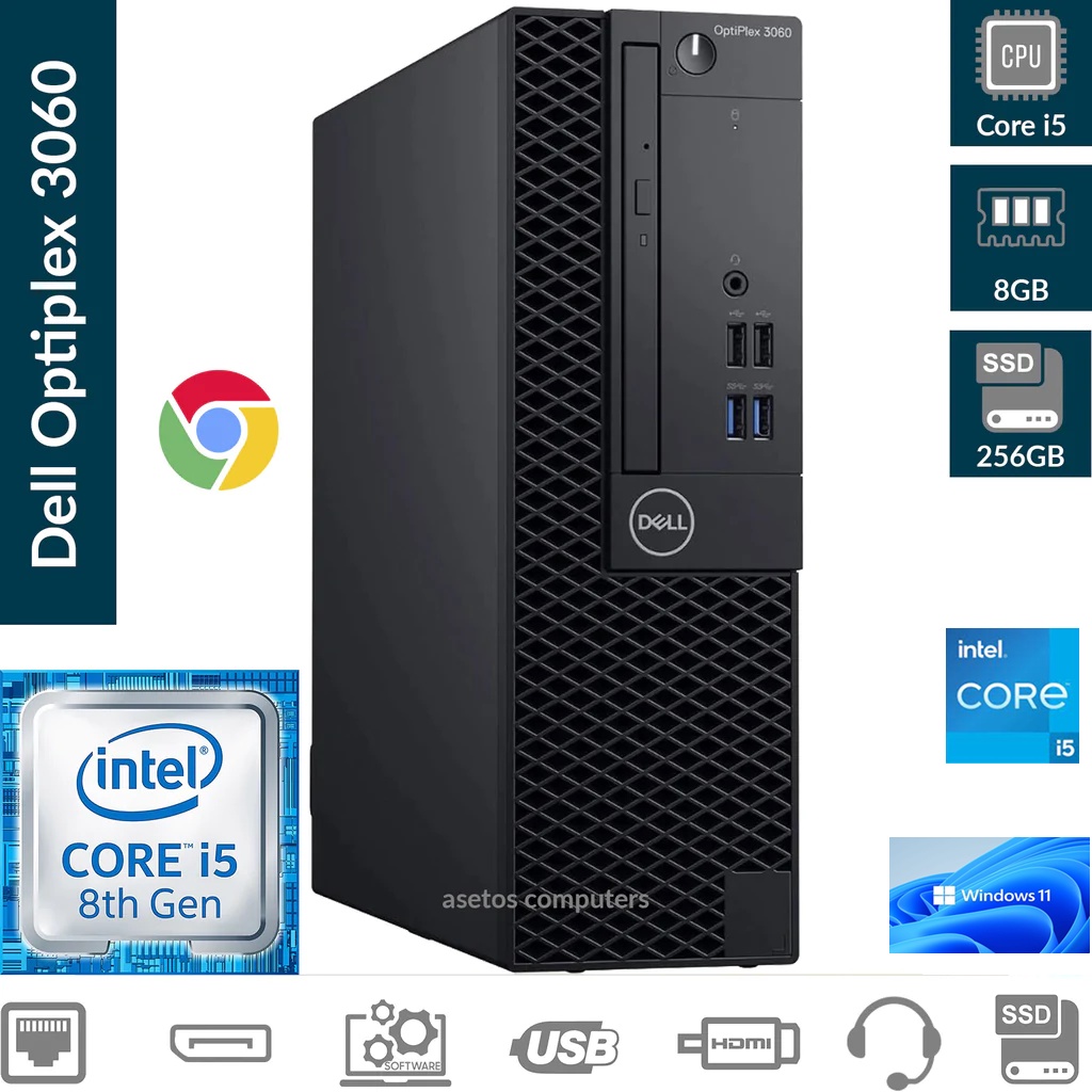 [Refurbished] DELL OptiPlex 3060 SFF 6-Cores Intel i5-8500 8/16/32 GB RAM 512GB NVMe HDMI Win11Pro, MS office