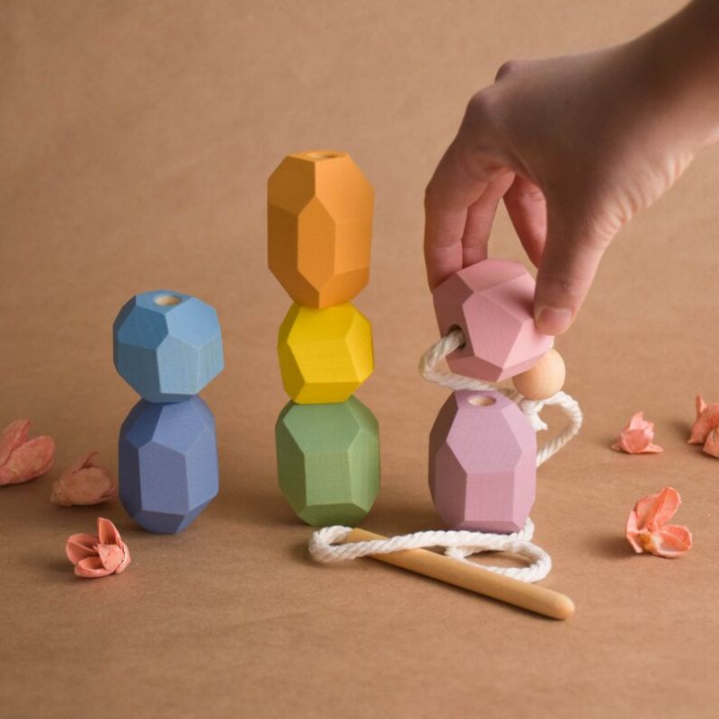 Wood Lacing Toy Balancing Stones Pastel, Learning Toy, Child ...