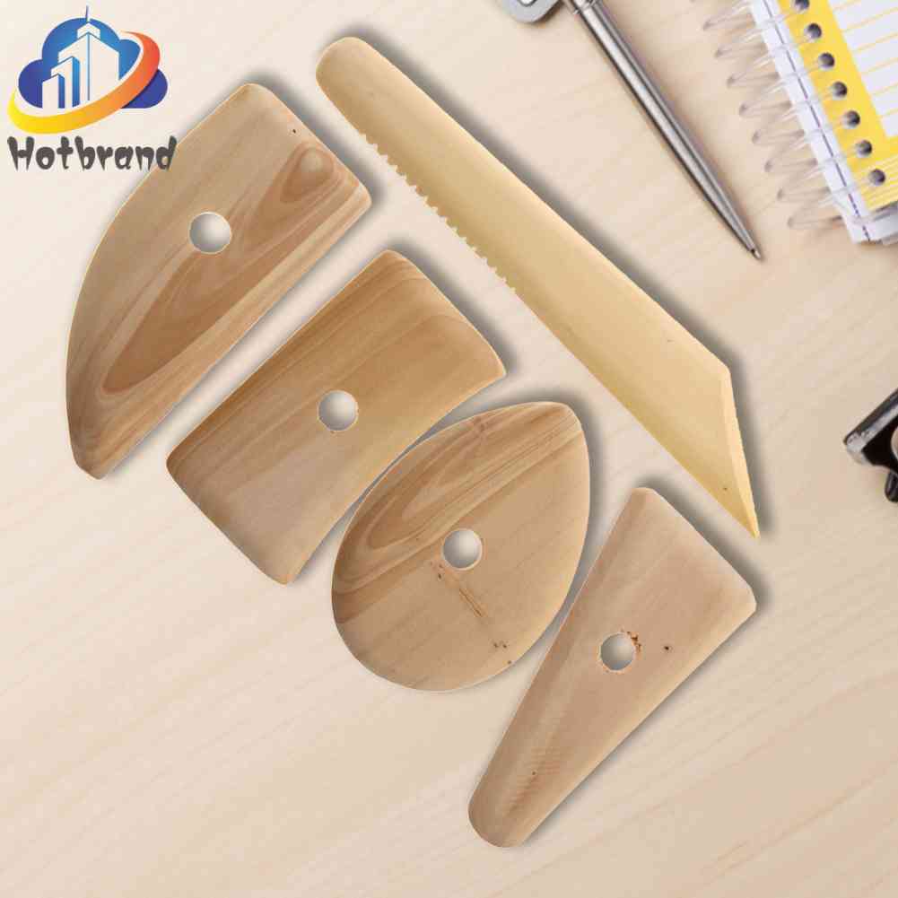 5pcs Wood Pottery Clay Sculpture Ceramics Molding Tool Potters Rib