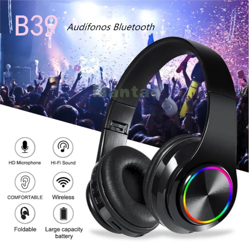 B39 Wireless Headphone Bluetooth Headphones Colorful LED Light