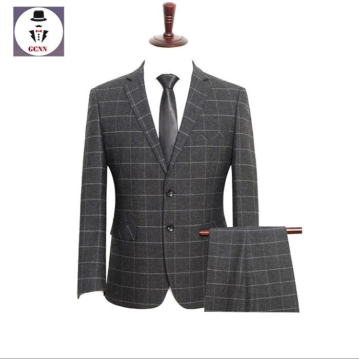 DARK GREY CHECKERED PLUS SIZE Boutique 3pcs set Men's Suit Fashion Business Elegant Casual Gentleman Wedding