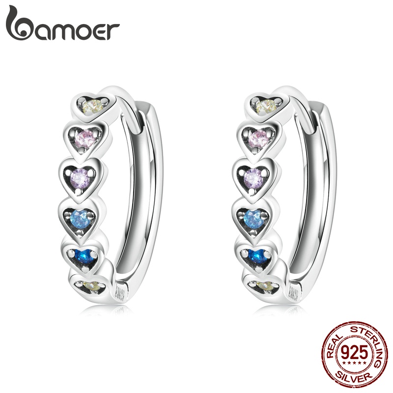 Bamoer 1 Pair Hoop Earrings 925 Silver Rainbow Love Style Gifts For Women Fashion Jewellery Sce1275