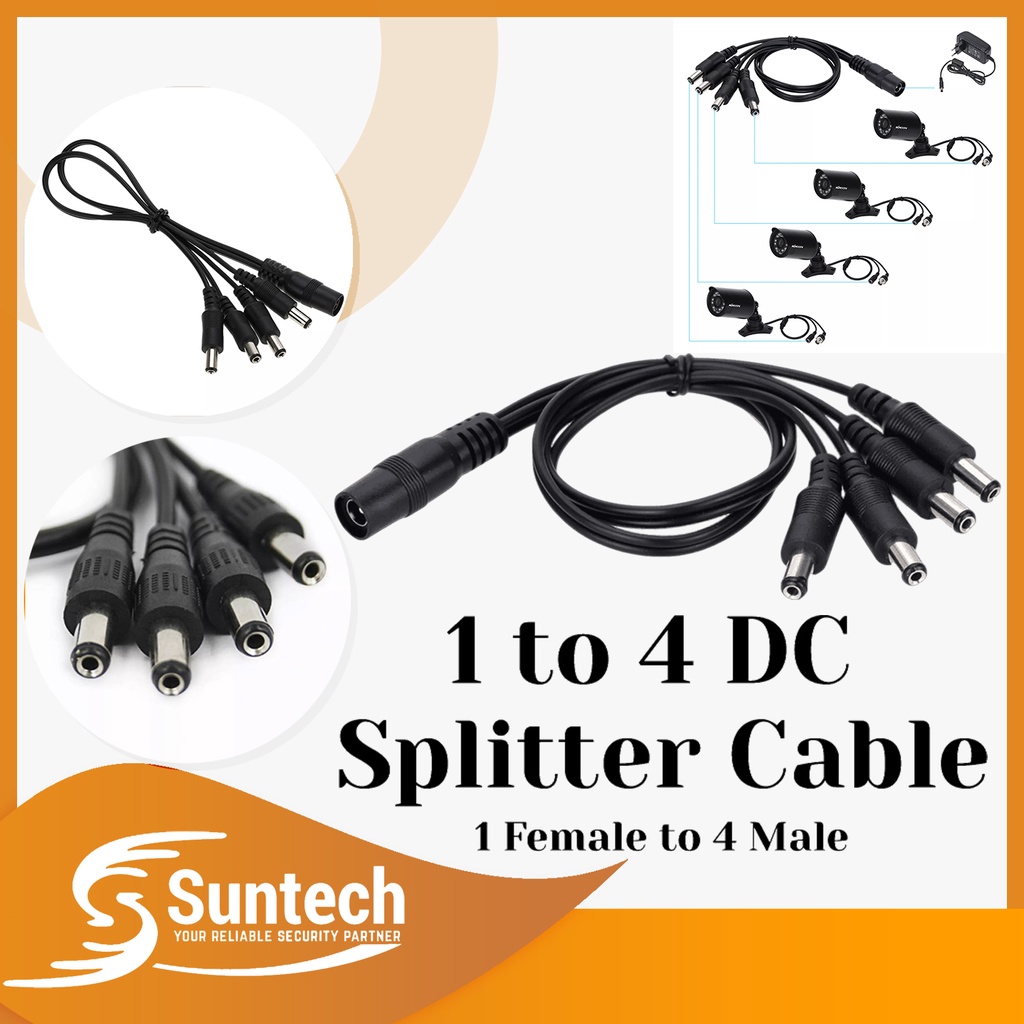 DC 1 to 4 Power Split Splitter Cable 5.5*2.1mm for Security CCTV Camera ...