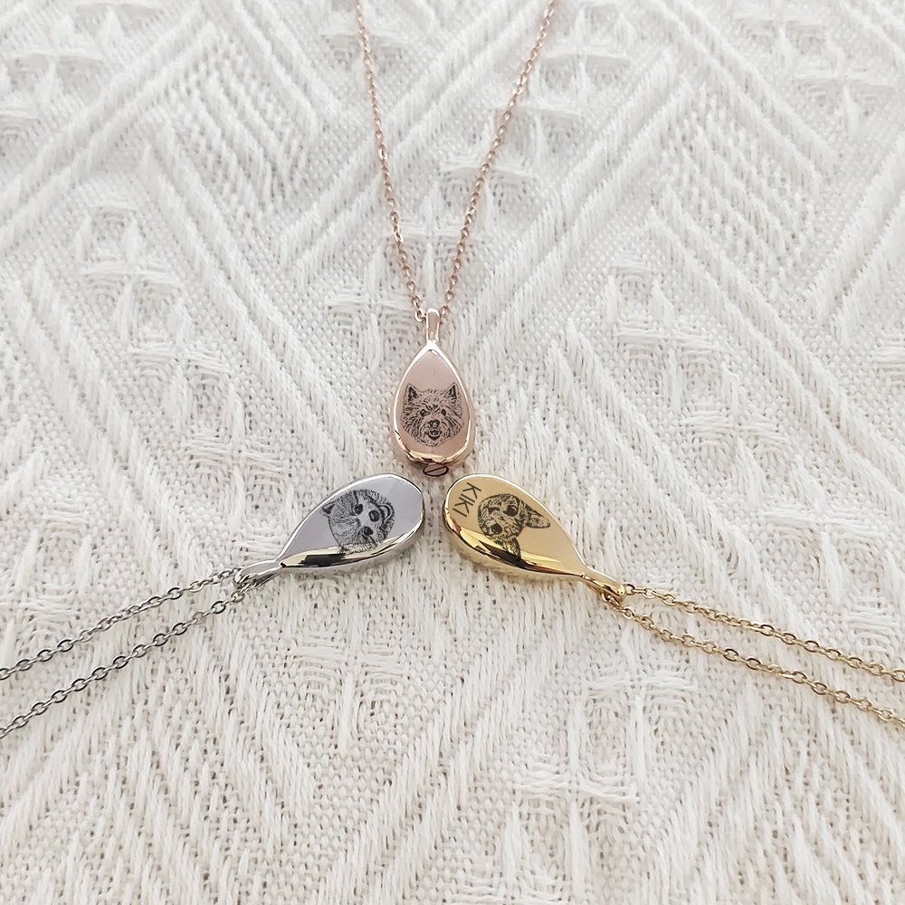 Personalized Pet Portrait Keepsake Urn Necklace Openable Memorial Ashes