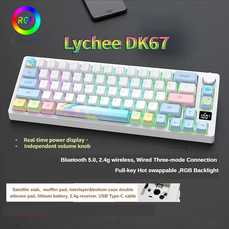 2023 New Arrival! Lychee DK67 V2 LED display RGB mechanical keyboard ...