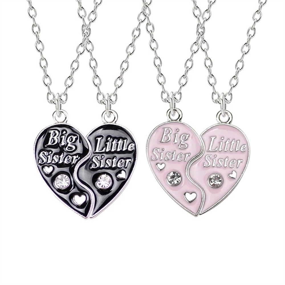 2 Piece Set Sisters Necklace For Women Heart Shape Letter Rhinestone ...