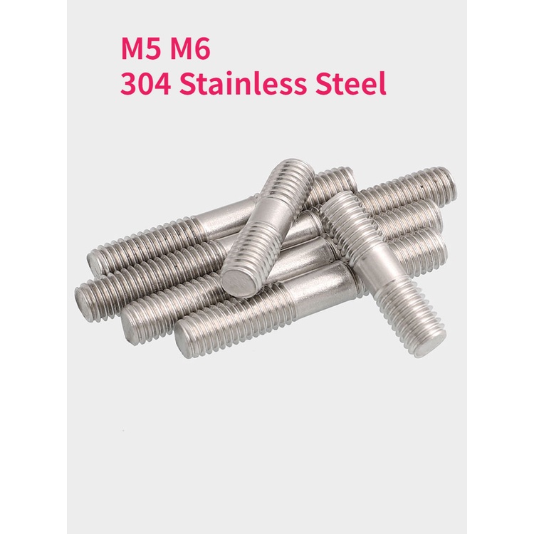 M5 M6 304 Stainless Steel Double End Thread Rod Dual Head Threaded Bar ...