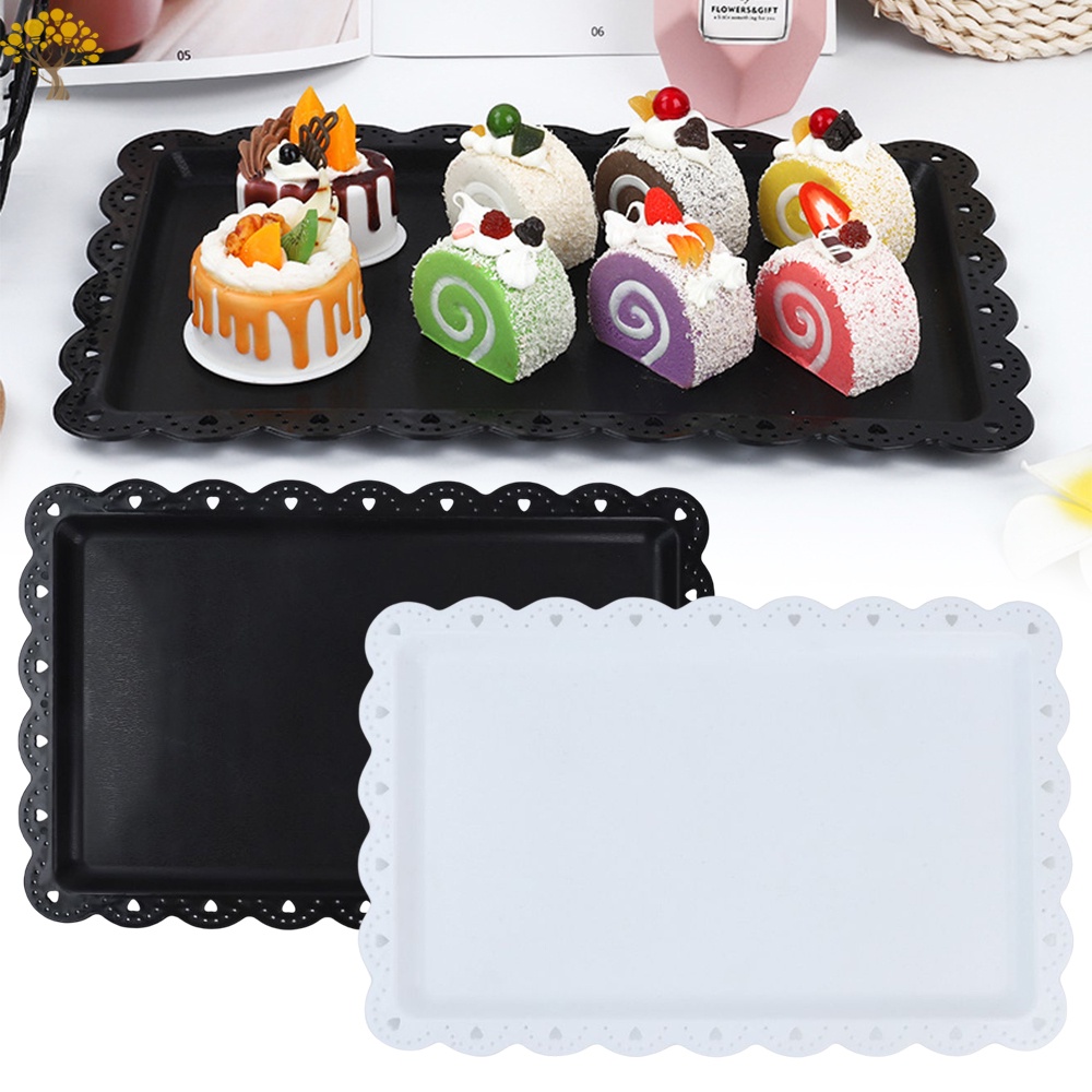 Elegant Plastic Serving Tray & Platter Set 2 Color Choose Black White