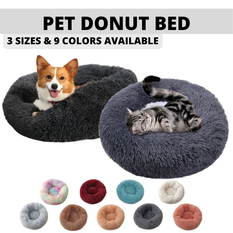 Super Soft Pet Donut Bed Plush Fleece Washable Pad For Dogs And Cats