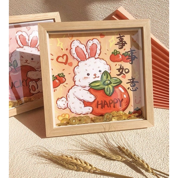 Chinese New Year Rabbit Deco Good Luck Huat Frame with Gold Ingots ...