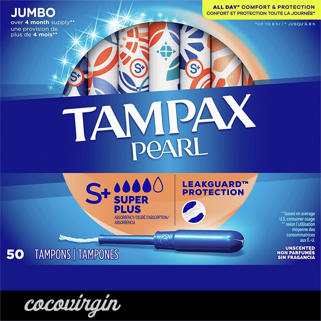 Tampax Pearl Plastic Unscented Super Plus Tampons Jumbo Pack 50pcs