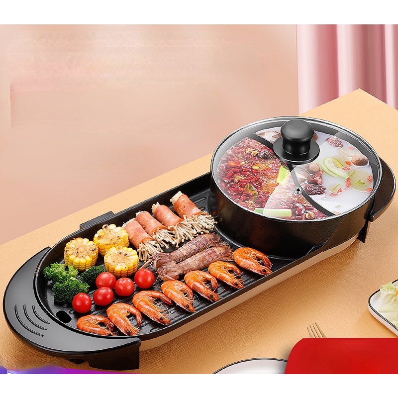 Electric Hot Pot Grill Removable Shabushabu Pot Grill Detachable