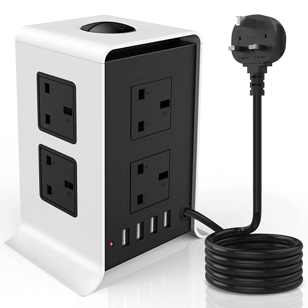 TESSAN Extension Plug Tower USB Socket Vertical Power Strip Power