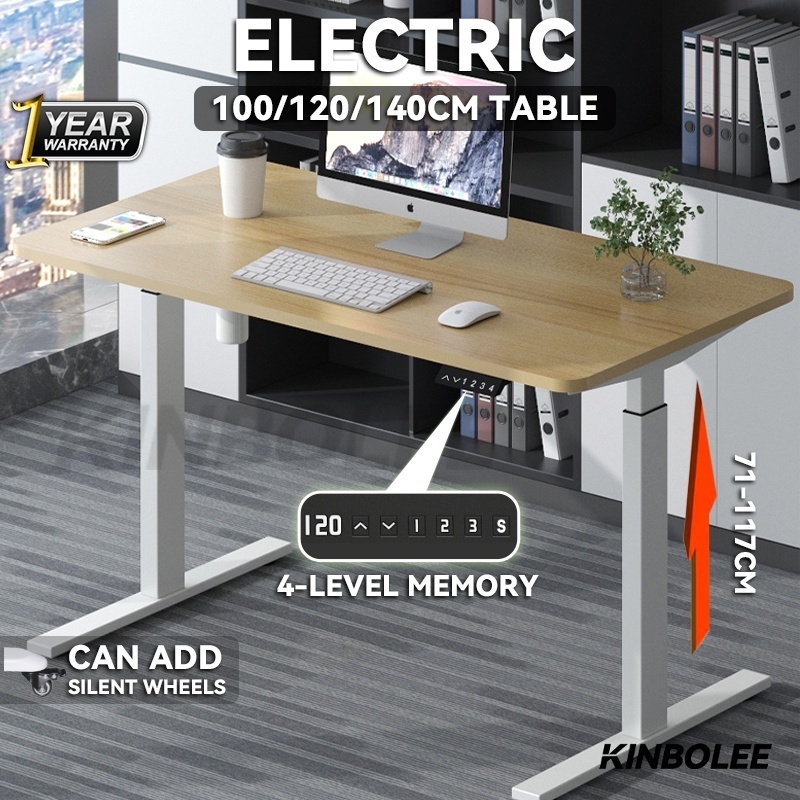 Kinbolee Electric Height Adjustable Desk Small Space 100cm Standing Desk Office Computer Table
