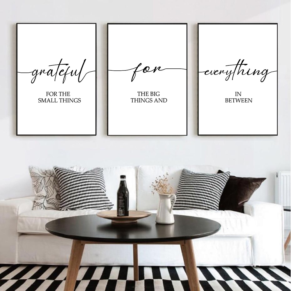 Grateful For Everything Quote Poster Minimalist Canvas Painting Black ...