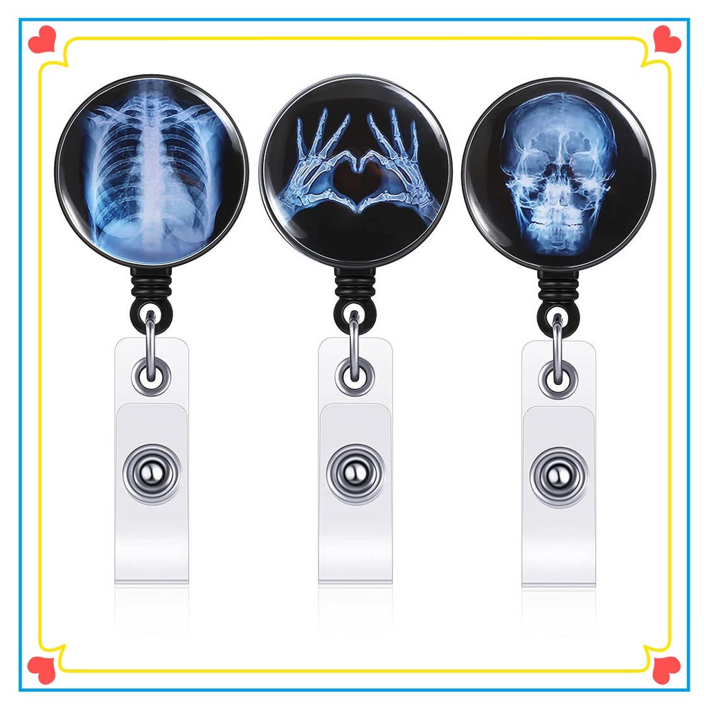 X-Ray Badge Reel Retractable Radiology Technician Gift Halloween Badge Reel  Holder Bone Badge Reel, Skeleton, Skull, Nurse Doctor Student Card with  Chest Pattern (X-Ray Pattern)